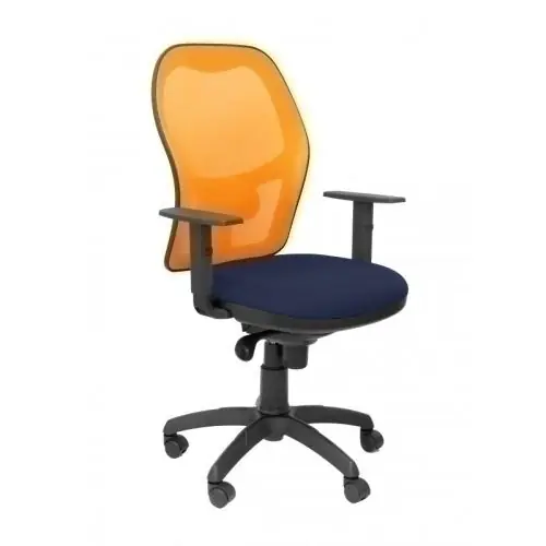 Silla Piqueras y Crespo Jorquera Brazos Regulables Mecanismo Sincro con Regulador de Tension Respaldo de Malla Naranja y Asiento Tapizado Bali Azul Marino Oferta