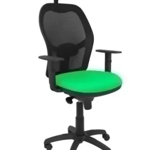Silla Piqueras y Crespo Jorquera Brazos Regulables Cabecero Fijo Mecanismo Sincro con Regulador de Tension Respaldo de Malla Negra y Asiento Tapizado Bali Verde Original