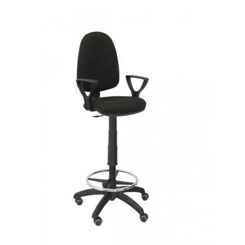 Económico Taburete Piqueras y Crespo Ayna Brazos Fijos Ergonomico Mecanismo de Contacto Permanente Regulable en Altura y Aro Reposapies Ruedas de Parquet Asiento y Respaldo Tapizados Bali Negro