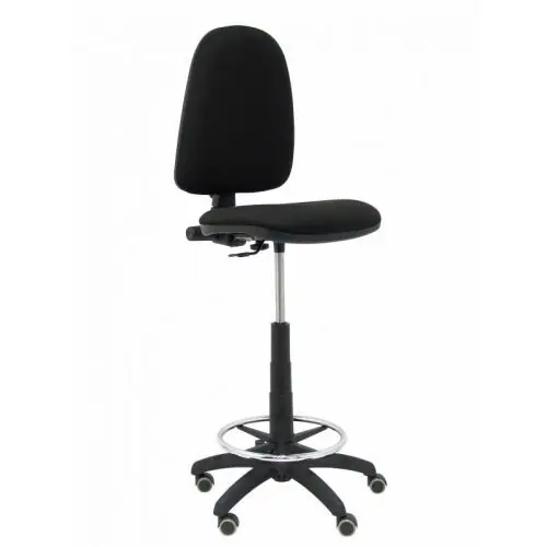 Taburete Piqueras y Crespo Ayna Ergonomico Mecanismo de Contacto Permanente Regulable en Altura y Aro Reposapies Ruedas de Parquet Asiento y Respaldo Tapizados Bali Negro Oferta