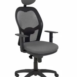Silla Piqueras y Crespo Jorquera Brazos Regulables Cabecero Fijo Mecanismo Sincro con Regulador de Tension Respaldo de Malla Negra y Asiento Tapizado Bali Gris Oscuro Nueva Colección