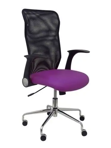 Envío Inmediato Silla Piqueras y Crespo Minaya Brazos Retractiles Mecanismo Basculante Ergonomica Respaldo Malla Transpirable Negra Asiento Tapizado Similpiel Morado