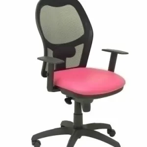 Silla Piqueras y Crespo Jorquera Brazos Regulables Mecanismo Sincro con Regulador de Tension Respaldo de Malla Negra y Asiento Tapizado Similpiel Rosa De Moda