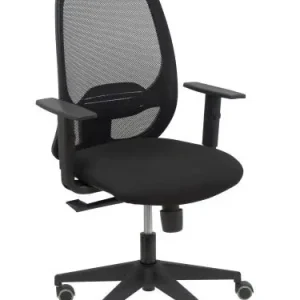 Artesanal Silla Piqueras y Crespo Cilanco Negra Uso Intensivo Brazos Regulables Mecanismo Sincro con Regulador de Tension Refuerzo Lumbar Regulable Ruedas Parquet Respaldo de Malla Negra y Asiento Tapizado Bali