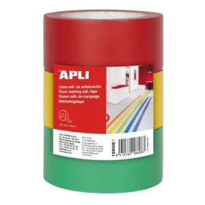 APLI CINTA ADHESIVA DE SEÑALIZACION PVC ROJO AMARILLO VERDE 40MM X 33MT PARA SUELO 2 BOBINAS - 18608 Oferta
