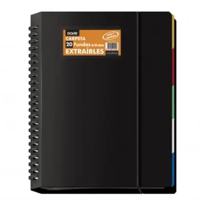 Gran Oferta DOHE CARPETAS DE 20 FUNDAS EXTRAÍBLES CON ESPIRAL 5 SEPARADORES TAPA PLASTICO DURO A4 COLOR NEGRO - 91050