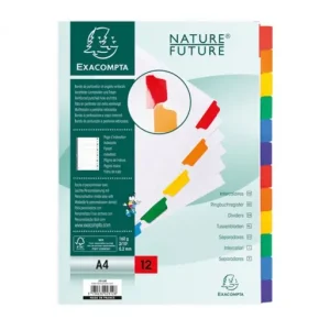 EXACOMPTA SEPARADORES CARTULINA A4 12 POSICIONES 160GR BLANCO CON PESTAÑA DE COLOR - 2312E Popular