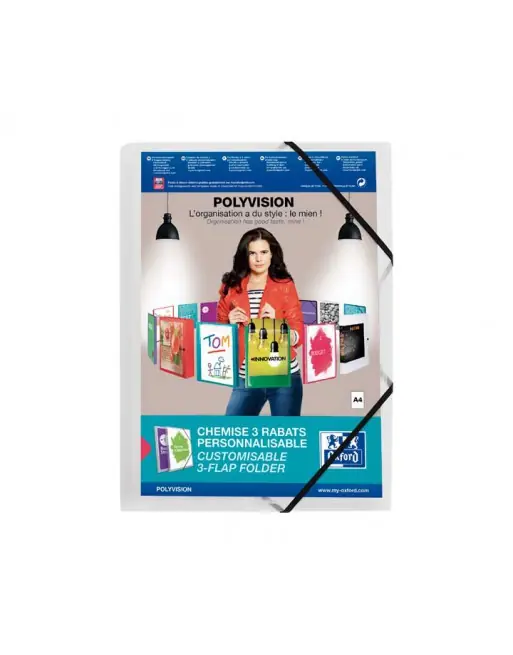 Rebajas OXFORD CARPETA GOMAS PERSONALIZABLE A4 3 SOLAPAS POLYPROPILENO TRANSPARENTE - 100201153