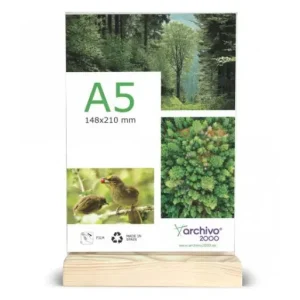 Oferta Flash ARCHIVO2000 EXPOSITOR DE SOBREMESA DOBLE CARA CON BASE DE MADERA A5 VERTICAL ID 15905M1 TP