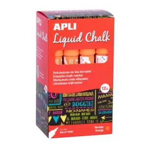 APLI 12 ROTULADOR PARA PIZARRAS CHALK 5.5MM PUNTA CONICA NARANJA - 18037 Precio Económico