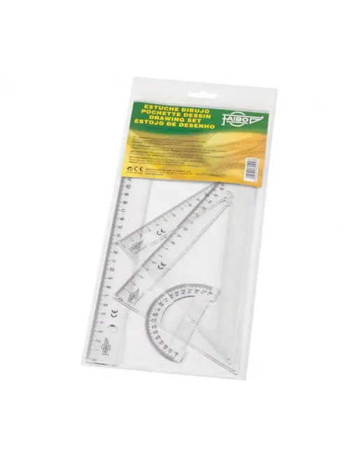 Disponible Ahora FAIBO ESTUCHE REGLA/ ESCUADRA/ CARTABON/ SEMICIRCULO 25CM - 804