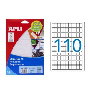 Precio Rebajado APLI 15 HOJAS ETIQUETA BLANCA ADHESIVA A5 BLANCAS TAMAÑO 12X18 - 01860