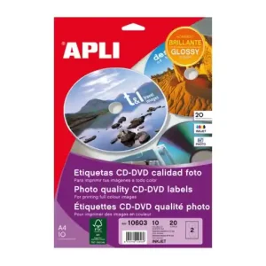 Alta Calidad APLI BLISTER 10 HOJAS ETIQUETA CD BRI DIAMETRO 117 INK GLOSSY - 10603