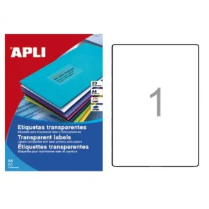 APLI BLISTER 20 HOJAS ETIQUETA DE POLIESTER TRANSLÚCIDA 210X297 MATE - 1225 Precio Rebajado