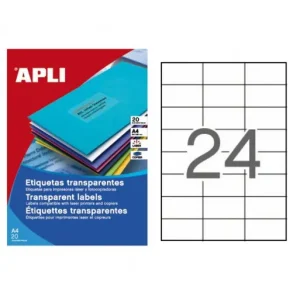 APLI BLISTER 20 HOJAS ETIQUETA DE POLIESTER TRANSLÚCIDA 70X37 CANTOS RECTO - 1224 A Buen Precio