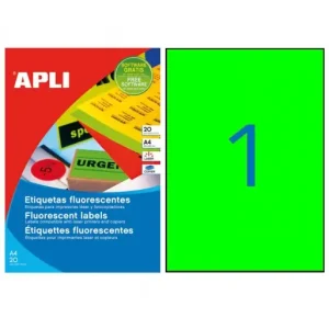 APLI BLISTER 20 HOJAS ETIQUETA FLUOR VERDE 210X297 CANTOS RECT - 2881 Moderno