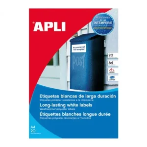 Marca Reconocida APLI BLISTER 20 HOJAS ETIQUETA POLIESTER BLANCA 45.7X21.2 CANTOS ROMO - 12112