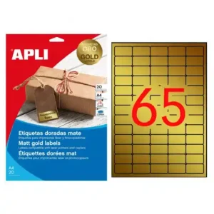 Premium APLI BLISTER 20 HOJAS ETIQUETA POLIESTER DORADA 1300 ETIQUETAS DE 38,1 x 21,2 MM - 15025