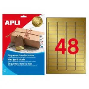 APLI BLISTER 20 HOJAS ETIQUETA POLIESTER DORADA 960 ETIQUETAS DE 45,7 X 21,2 MM - 14886 Últimas Unidades