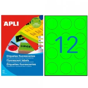 APLI CAJA 20 HOJAS A4 CON ETIQUETA FLUORESCENTE VERDE CIRCULAR DIAMETO 60 MM 210X297 - 02869 Imprescindible (Must-Have)
