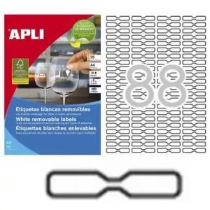Precio Económico APLI ETIQUETAS ADHESIVAS JOYERÍA REMOVIBLE 45,0X8,0 MM INKJET LÁSER CANTOS ROMOS 88 X 25H BLANCO 10314