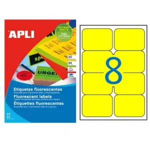 APLI PACK 20 HOJAS ETIQUETA AMARILLO FLUOR 99.1X67.7 - 02874 Envío Gratis