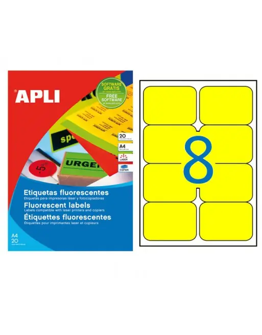 APLI PACK 20 HOJAS ETIQUETA AMARILLO FLUOR 99.1X67.7 - 02874 Envío Gratis