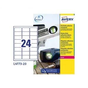 Novedad AVERY 20 HOJAS ETIQUETA POLIESTER 63.5X33.9 L4773-20