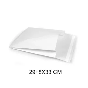 Certificado A IBP SOBRES PAPEL E-COMMERCE BLANCO CON SOLAPA 1 TIRA ADHESIVA Y FUELLE MEDIDA 29+8X33CM 250 UNID ID-19/50/030